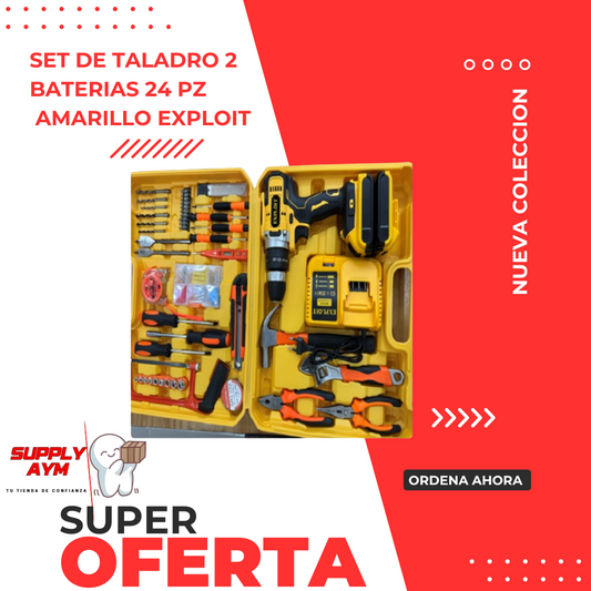 SET DE TALADRO 2 BATERIAS 24 PZ AMARILLO EXPLOIT