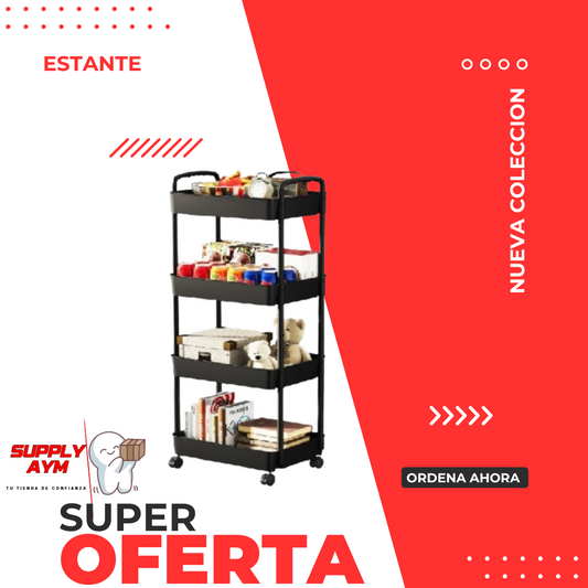 ESTANTE ESQUINERO 4 NIVELES CON RUEDAS